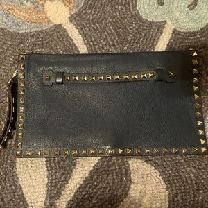 Valentino Navy Rockstud leather clutch bag